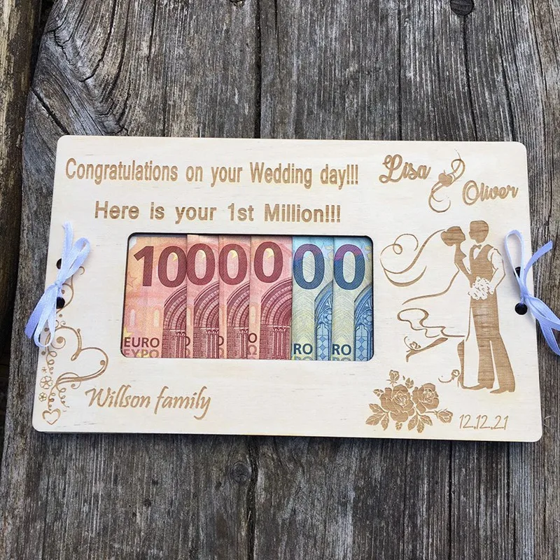1 шт. Персонализированная свадебная подарочная коробка Деревянная подарочная коробка с деньгами Идея деревянной подарочной карты
