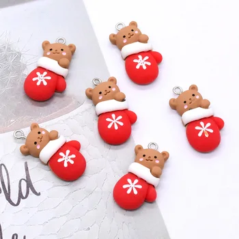10pcs Kawaii Рождественские перчатки Медведь Смола Подвески Милые Серьги Брелок Кулон DIY Ювелирные изделия