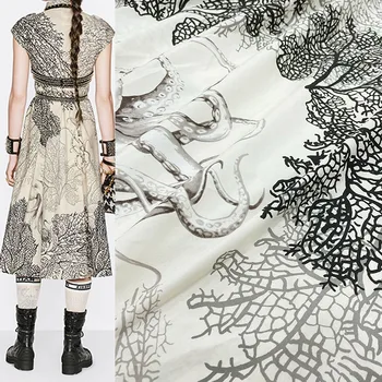 145 см ширина модные ветви и хлопчатобумажная ткань с принтом осьминога для женщин платье блузка брюки DIY ткань швейный материал