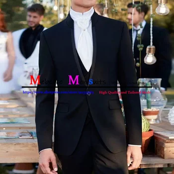 2021 Классический черный Slim Fit Жених Смокинги Лучший мужской свадебный дизайн на заказ Праздничный костюм (Куртка + Брюки + Жилет) Костюм Homme