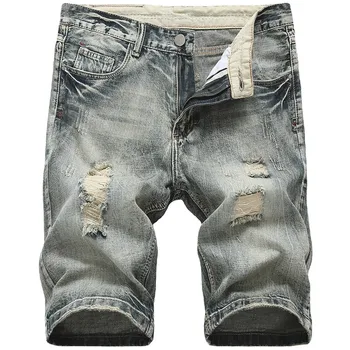 2023 Летние шорты Джинсы Мужские джинсовые брюки Рваные синие Модный дизайн Мужские джинсы Тонкие прямые Мужские короткие джинсы Hombre