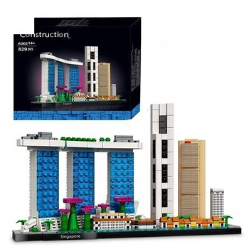 2023 Новый Street View 21057 Архитектура Горизонт Сингапур Строительные блоки Кирпичи Классическая модель Рождественские игрушки для детей Подарки