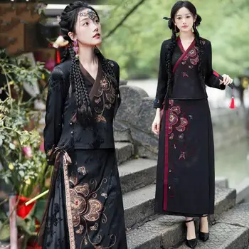 2024 китайская традиционная блузка женское этническое пальто национальная цветочная вышивка флисовая блузка на подкладке восточная улучшенная куртка ханьфу