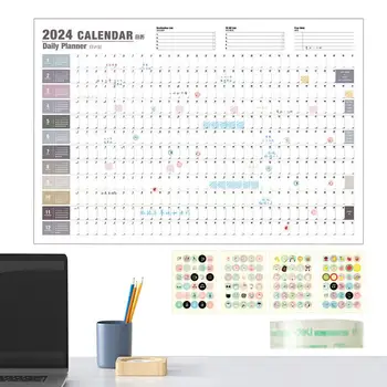2024 Настенный календарь Плакат 12-месячный годовой планировщик стен 2024 Плакатные календари для работы со стеной Study Home Wall Planner 2024