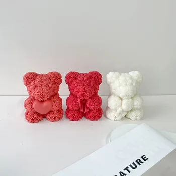 3D Силиконовая форма для свечи с любовным медведем Сердце мультфильм милый медвежий торт шоколад силиконовая форма розовое сердце медведя волшебный куб смоляная форма