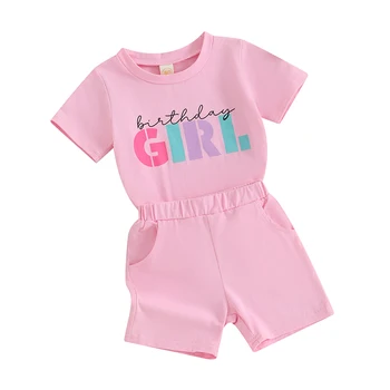 Baby Birthday Girl Наряд Birthday Girl Print Футболка с коротким рукавом Эластичные шорты Летняя принцесса 2 шт. Одежда