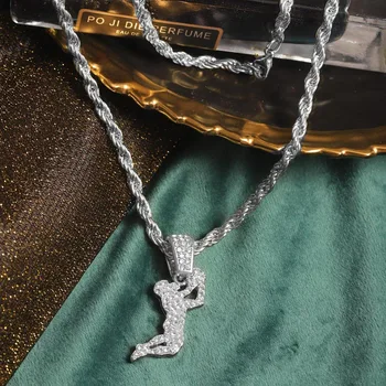 Bling Спортивная форма Кулон Матч 4 мм Веревочная цепь Хип-хоп ожерелье Блестящий бриллиант Модный хип-хоп для мужчин и женщин