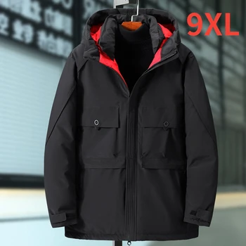 Cargo Parkas Мужская зимняя толстая теплая куртка Пальто Плюс размер 8XL 9XL Модная повседневная однотонная куртка Мужская верхняя одежда Большой размер 9XL