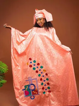 Femme Bazin Riche Длинные платья для африканских женщин Анкары Одежда для вечеринок с шарфом Одежда для вечеринок с принтом Dashiki Robe высшего класса