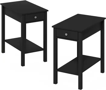 Furinno Классический прямоугольный приставной столик с выдвижным ящиком, набор из 2 шт., американо