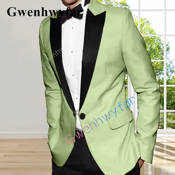 Gwenhwyfar 2022 Новый мужской костюм Жених Смокинг Мужской обязательный повседневный светло-зеленый деловой костюм Выпускной костюм Комплект из двух частей