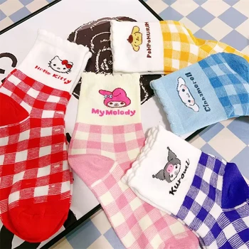 Kawaii Sanrio Мультяшные носки Hello Kitty My Melody Kuromi Cinnamoroll Pom Pom Purin Осень Лето Тонкие носки с удобным движением