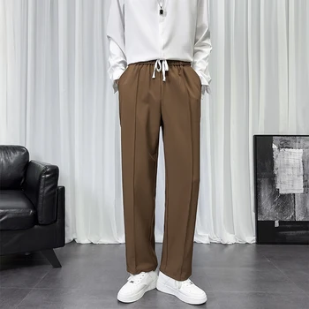 Korrean Мода Мешковатые широкие брюки для мужчин Весна Осень Японский стиль Повседневные прямые драпированные брюки Мужской Кофе Белый