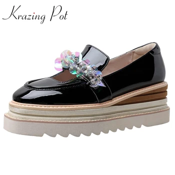 Krazing Pot Новый натуральная кожа с квадратным носком и толстым дном платформа bling красота леди знакомства сладкая мода досуг женские туфли L06