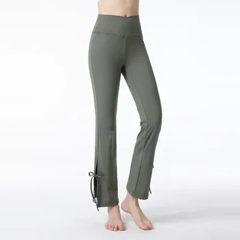 LO Брюки для йоги с высокой талией Женские спортивные брюки для похудения Dance Micro Raging Брюки Фитнес Быстросохнущие широкие штанины Split Брюки