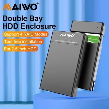 MAIWO 2-Bay SATA RAID Enclosure для 2,5-дюймового массива Корпус жесткого диска USB 3.0 - SATA HDD Case с 4 режимами RAID для корпуса ПК