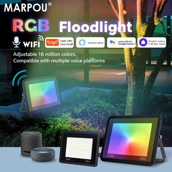 MARPOU RGB прожектор наружное освещение светодиодный 220 В Tuya интеллектуальный 30 Вт 50 Вт 100 Вт регулируемый свет с голосовым управлением прожектор