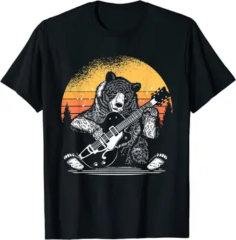 NEW LIMITED Медведь играет на гитаре Забавная винтажная подарочная футболка с ретро-дизайном S-3XL