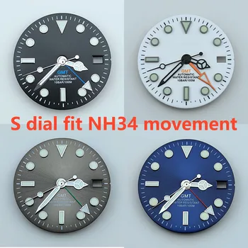 NH34 циферблат 29 мм S циферблат GMT четыре стрелки зеленый светящийся циферблат часов для NH34 Механизм