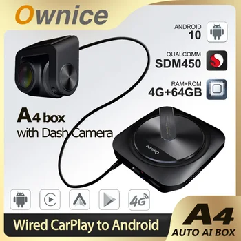 Ownice A4 CarPlay Android Auto Ai TV Box 1080P Видеорегистратор Камера Беспроводной адаптер 4G LTE GPS Авто Мультимедиа Воспроизведение Видеорегистратор Bady Монитор