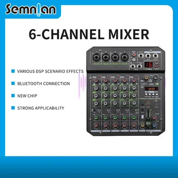 SEMNLAN 6-канальный аудиоинтерфейс DJ Консольный микшер с Bluetooth USB Звуковая карта 48 В для записи на ПК Микрофон Прямая трансляция