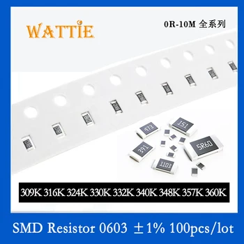SMD Резистор 0603 1% 309К 316К 324К 330К 332К 340К 348К 357К 360К 100шт/лот Чип-резисторы 1/10 Вт 1,6 мм * 0,8 мм
