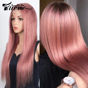 Trueme Розовый парик из натуральных волос Бразильский прямой кружевной спереди парик из натуральных волос для женщин Омбре Розовый Короткий Боб Человеческий T Part Кружевной Парик