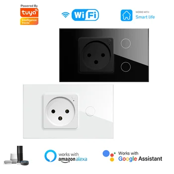 TUYA WiFi Smart Switch с розеткой Israel Touch Wall Panel 2way Smart Home Smart Life App Control Работа с Alexa Google Home