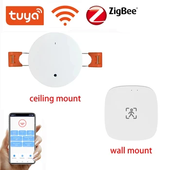 Tuya WiFi / ZigBee Интеллектуальный детектор присутствия человека Радарный датчик обнаружения миллиметрового диапазона для домашней безопасности и энергосбережения