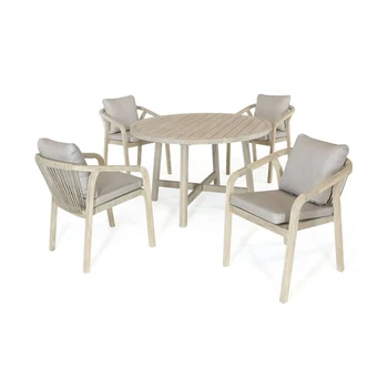 YASN Садовый обеденный набор из натурального дерева Веревочные обеденные стулья ручной работы с деревянным круглым столом