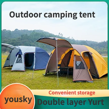 YOUSKY Палатка для кемпинга на открытом воздухе, Двухслойная палатка для туннеля юрты, Палатка для кемпинга, Палатка с навесом, Большое пространство, Пляж, 3-4 человека