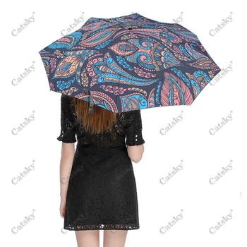 Абстракция Листья Зонтик Дождь Женщины 3-Складной Полностью Автоматический Зонтик Защита от солнца На открытом воздухе Инструмент для путешествий Parapluie