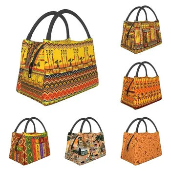  Африканский этнический узор Изолированная сумка для обеда для женщин Africa Art Портативный термокулер Food Lunch Box Office