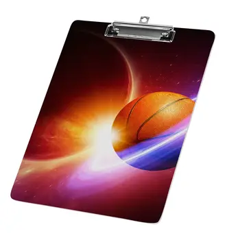  Баскетбольный узор Акриловый буфер обмена Низкопрофильный металлический зажим для зажима размера A4 Подвесные пластиковые планшеты Офисная работа Школьное использование
