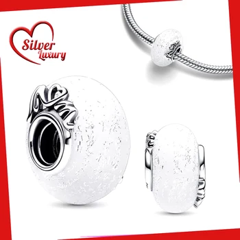 Блестящий белый муранский стеклянный и любовный шарм из стерлингового серебра 925 пробы Fit Pandora Charms Оригинальный браслет для изготовления ювелирных изделий своими руками