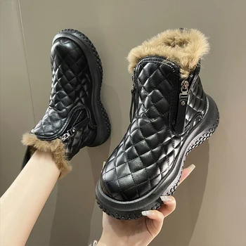 Ботинки Обувь на плоской платформе Круглый носок Молния Австралия Сапоги-Женская зимняя обувь Сабо Lolita Резина Снег Лодыжки Кожа 2023 Lad