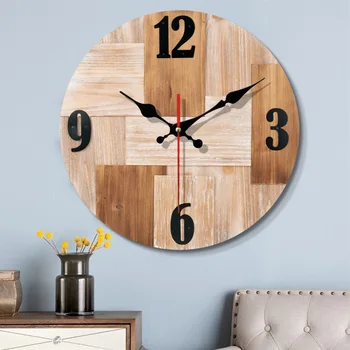 Винтажные простые настенные часы под дерево бесшумные творческие настенные часы для украшения гостиной современные домашние кухонные настенные часы