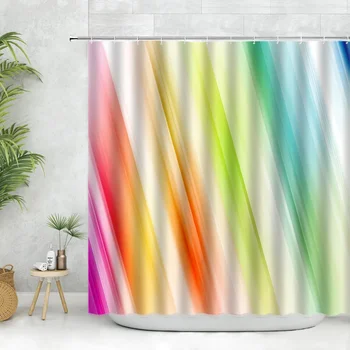 Геометрический градиент Красочный полосатый набор занавесок для душа Креативный радужный дизайн Современный декор Ванная комната Шторы для ванны Полиэстер