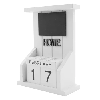 Деревянный настольный блок Календарь-Вечный календарь Месяц Дата Дисплей Украшение для домашнего офиса (Белый)