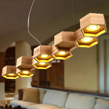 Деревянный подвесной светильник для гостиной Спальня геометрическая лампа Сотовая столовая Фойе Домашнее украшение Подвесной светильник