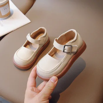 Детские лоферы Элегантные квадратные туфли с открытием Мягкая кожаная обувь для девочек Классическая мода Британская противоскользящая обувь для малышей Детская принцесса на плоской подошве