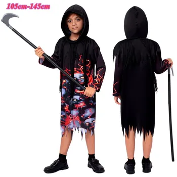 Детский костюм на Хэллоуин Маскарад Смерть приходит в город Ролевая игра Представление Одежда Черный вампир Косплей Пальто с капюшоном