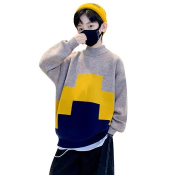 Детский свитер для мальчиков 2023 Зимний пуловер Корейские вязаные теплые свитера Модные детские топы 6 8 10 12 14 лет Подростковая одежда