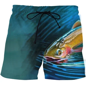 Европейские и американские мужские пляжные брюки с принтом 3D-печать Океанская рыбалка Мода Повседневные спортивные шорты для плавания Harajuku Love