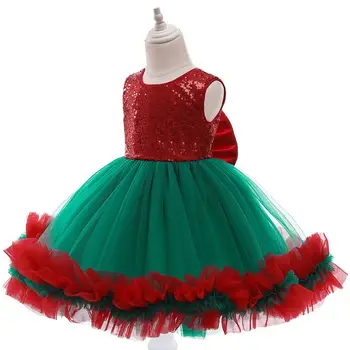 Европейское и американское детское платье Рождественский стиль с бантом и пайетками зеленое платье красное пушистое платье для детей Рождество