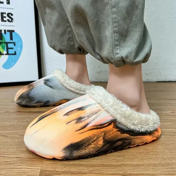  Зимние тапочки для пары с закрытым носком плюс бархатные тапочки из ЭВА сохраняют тепло Домашняя хлопчатобумажная обувь для мужчин Крытые женские повседневные туфли на платформе