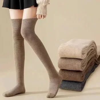 Зимняя девушка колено над бедром утолщенные носки носки модные высокие хлопчатобумажные чулки длинные харадзюку теплые женские махровые смеси 3 пары / лот
