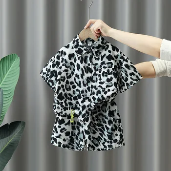 Комплекты одежды для мальчиков Лето 2023 Детская мода Рубашки для вечеринок Шорты 2шт Пляжный костюм для ребенка от 1 до 8 лет Костюм девочки Детский наряд