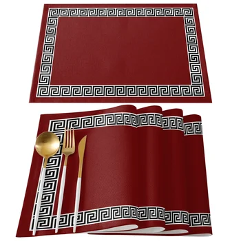 Красный Простой китайский узор Кухонный обеденный стол Аксессуары для декора Салфетка Термостойкая льняная посуда Коврики Коврики