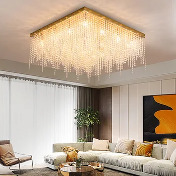 Круглая хрустальная люстра для гостиной, роскошный золотой домашний декор, потолочный светильник, квадратный дизайн, спальня, светодиодная хрустальная лампа